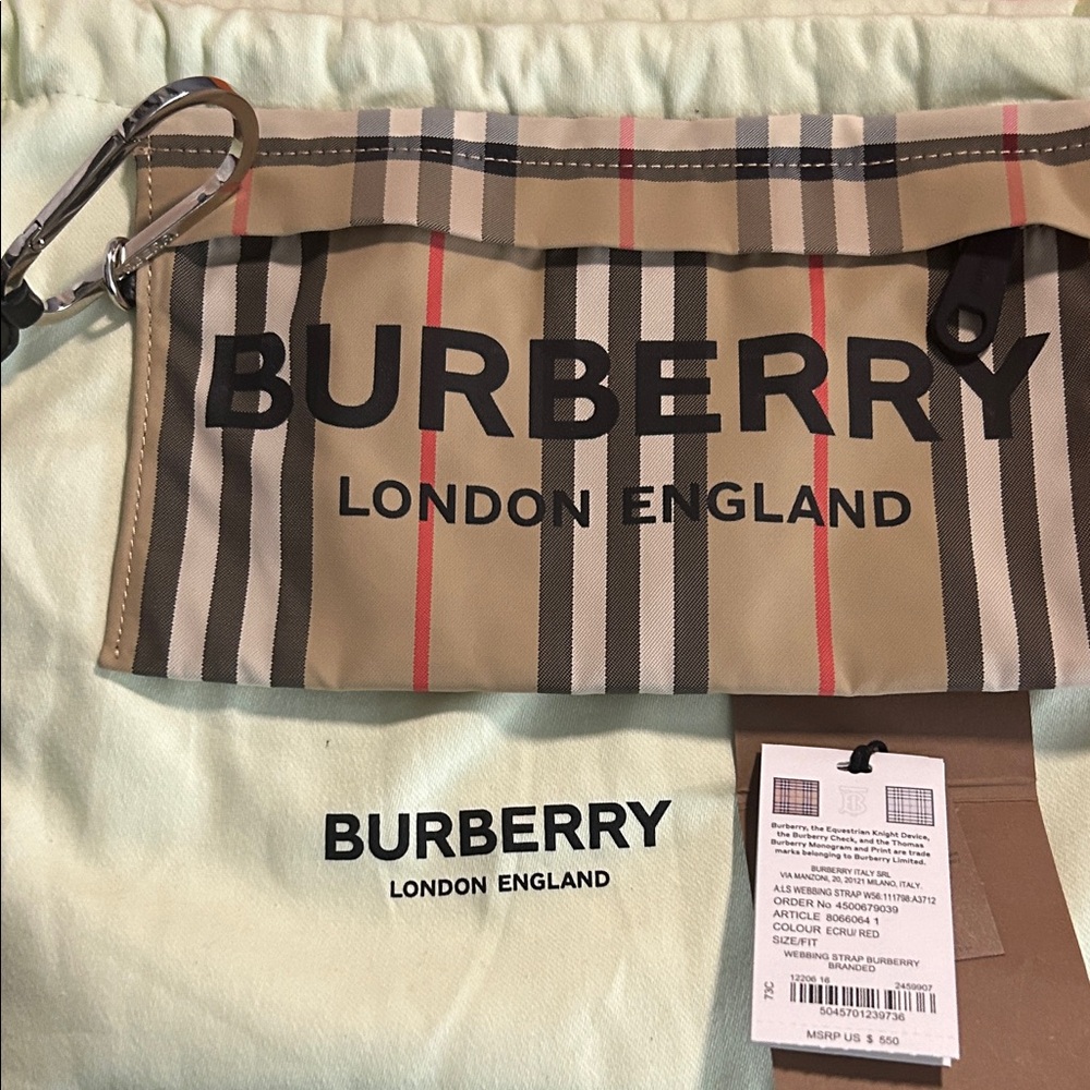 Burberry Ecru and Red Webbing Wristlet with strap - Picture 7 of 7